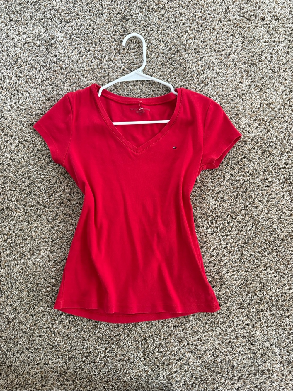 Tommy Hilfiger Bright Red V-Neck Short Sleeve Tee